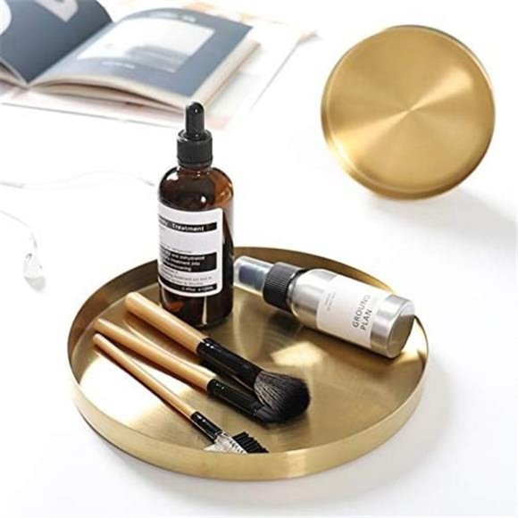 Round Gold Tray Stainless Steel Jewelry, Make up, Candle Plate Decorative Tray - Picture 7 of 8